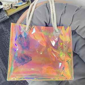 Stylish Orange PVC Tote <b>Bag</b> with Button Closure Custom Logo <b>Transparent</b> Jelly Design for Fashionable Shopping and Gift Giving - Product Image 2