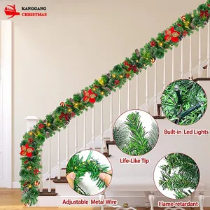 KG Xmas Noel Navidad Natale 6ft Battery Operated Pre-lit Garland LED Christmas Garland With 8 Flash Mode And Ornament