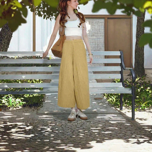 Pantalones de mujer de talla grande, plisados, acampanados, sueltos, de pierna ancha, casuales, largos, de verano - Product Image 2