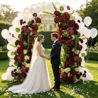 Set Kolom Bunga Buatan Hydrangea Hijau Tua Burgundy Anthurium Calla Lily untuk Dekorasi Latar Belakang Pintu Pelaminan