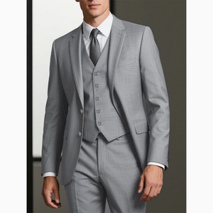 Traje Casual de Negocios Gris Oscuro Hecho a Mano, Conjunto de Blazer, Chaleco y Pantalones, Transpirable, Estilo Italiano, Logotipo Personalizado, Para Hombre, Todas las Temporadas - Product Image 1