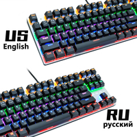Clavier mécanique filaire pour jeux, interrupteur bleu rouge, 87 touches, anti-ghosting, rétroéclairage LED russe/américain, pour ordinateur portable gamer