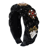 Bandeau à paillettes tressées torsadées Accessoires de cheveux luxueux à larges bords avec perles de diamants Fleurs de raisin