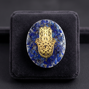 Ensemble de dôme orgone artisanal éco-responsable en lapis-lazuli, symbole Hamsa, chakra, Reiki, agate, pierre semi-précieuse, artisanat, pierre précieuse, Noël - Product Image 1