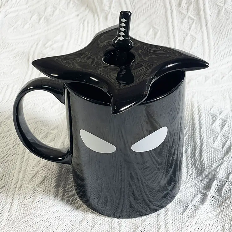 Wholesale Creative Black Mug Coffee Milk Tea Sword Mugs with spoon
