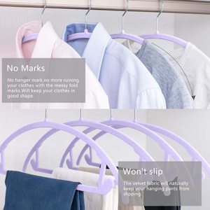 Lot de 50 cintres en velours pour vêtements violets, de qualité en vrac, rentables, avec crochet pivotant à 360 ° et revêtement floqué - Product Image 3