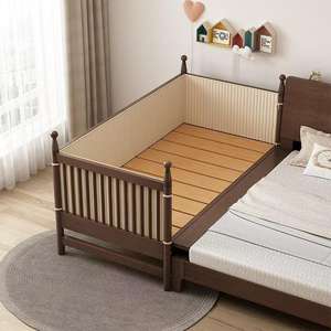 Solid Wood <b>Convertible</b> Kids <b>Bed</b> Twin Size With Guardrail Adjustable For Children Traditional Design - Product Image 3