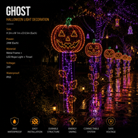 Lanterne Citrouille Lumineuse LED pour Allée, Motif Fantôme, avec Cadre Métallique, Certifiée CE, pour Extérieur, Décoration d'Halloween, Éclairage de Rue pour Parcs Thématiques Urbains
