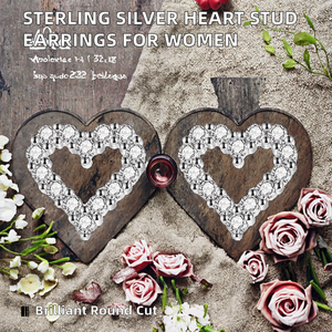 Love Diamond Heart <b>Stud</b> <b>Earrings</b> <b>Set</b> 925 Sterling <b>Silver</b> Women Girl Trendy Gift Engagement Fine Jewelry Wholesale Bulk - Product Image 2