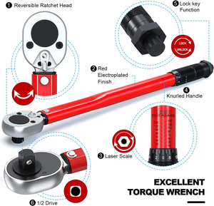 YUHANG 1/2 Zoll Kohlenstoffstahl-Antrieb Klicken Sie auf Drehmoments chl üssel 10-150 Ft.-lb / 28-210 Nm Rote Farbe für DIY-und OEM-Anpassung - Product Image 2