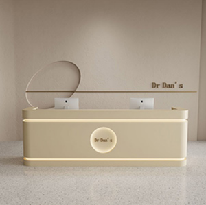 Semi Circular <b>Solid</b> <b>Wood</b> Hotel Lobby Front <b>Desk</b> Custom Beauty Salon Bar Counter Modern Simple Reception <b>Desk</b> - Product Image 2