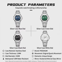 Poedagar Montre Homme Carrée Acier Inoxydable Quartz, Étanche avec Fonction Lumineuse et Affichage de la Date