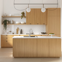 Ensemble de cuisine complet de luxe en placage de bois de chêne, acier inoxydable, MDF, granit pour appartements, îlots