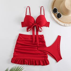 Conjunto de Traje de Baño de 3 Piezas para Mujer Talla Grande OUTPACE Retro con Estampado Floral y a Cuadros, Bikini con Tirantes en V - Product Image 4