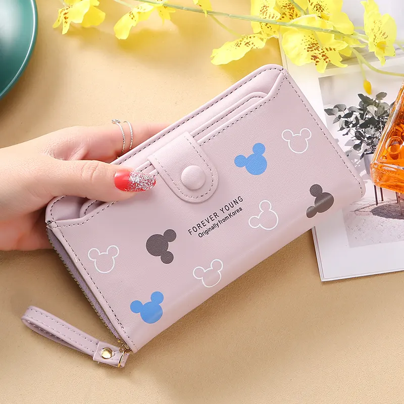NEW Korean Girl Custom Cartoon PU Leather Designer Key Chain Wallet Women Coin Purse Lovely Female Money Clips Card Holder