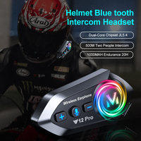Interphone sans fil Y12 PRO BT, partage de musique, intercom pour casque de moto 500m avec effet lumineux RGB