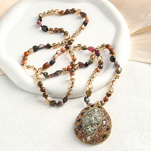 Nuevo Collar de Lujo Ligero y Elegante Estilo Bohemio para Mujer, con Piedra Natural de 6mm, Nudo de Cristal, <span class=keywords><strong>Colgante</strong></span> de Arcilla, <span class=keywords><strong>Amatista</strong></span> y Mineral de Hierro - Product Image 2