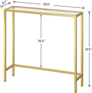 Table console moderne en verre trempé doré <span class=keywords><strong>Bureau</strong></span> latéral <span class=keywords><strong>d</strong></span>'<span class=keywords><strong>entrée</strong></span> de couloir avec base en bois Petite table de canapé ou table basse - Product Image 6