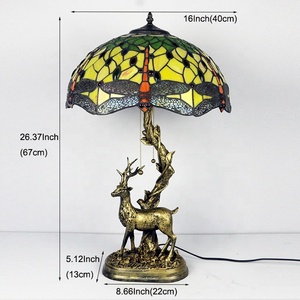 Longhuijing thủ công 16-inch Tiffany con chuồn chuồn vàng giọng đèn với mái vòm kính màu <span class=keywords><strong>Shade</strong></span> AC Powered và nhựa cơ sở - Product Image 3