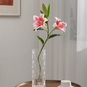 Bouquet de lys artificiels Meng Jie 88 cm rose en caoutchouc souple pour décoration de mariage - Product Image 4