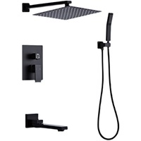 Ensemble de robinetterie de douche murale contemporaine en laiton chromé poli noir mat à trois fonctions avec jet de pluie