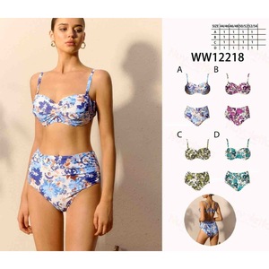 Costume da bagno bikini taglie forti con controllo pancia, stampa floreale e vita alta da donna WW12218 - Product Image 1
