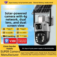 Caméra de surveillance solaire extérieure RSCAMTOM V380 à double objectif 4G/WiFi avec stockage sur le cloud et carte SD, surveillance à distance par téléphone portable pour usage domestique
