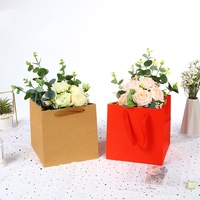 Sac en papier carré de luxe personnalisé, imprimé, écologique, durable, pour fleuriste, avec poignée en corde de coton, idéal pour supermarché et fête des Mères