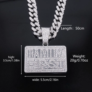 European American Hip-Hop Men's Trendy Brand Jewelry Long Square Letter Pendant <b>Cuban</b> <b>Chain</b> Full Encrusted - Product Image 2