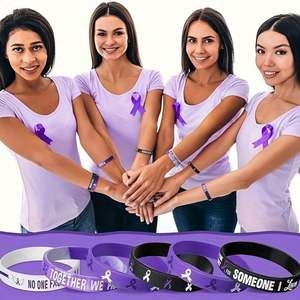 Pulseras de Concienciación con Cinta Morada, Pulseras de Silicona con Mensajes de Esperanza, Fuerza, Fe, Coraje y Salud - Product Image 2