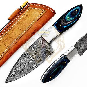 มีดเหล็กดามัสกัสแบบกำหนดได้เองสวยงามมีดใบมีดแบบคงที่สำหรับล่าสัตว์และตั้งแคมป์พร้อมด้ามจับไม้แข็ง - Product Image 1