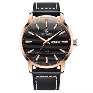 Relojes de Pulsera de Cuarzo Benyar 5145 3ATM Resistentes al Agua con Cronógrafo Multifunción y Correa de Cuero Negra para Hombre - Product Image 1