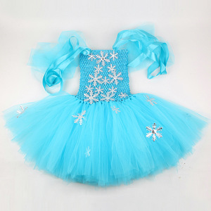 Productos Populares de HP, ODM OEM, Vestido de Tul Azul de Princesa Elsa con Copos de Nieve para Niñas, Disfraz de Halloween para Niños - Product Image 5