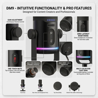 CMTECK Nouveau Microphone Dynamique RGB DM9 USB-C pour Studio et Podcast avec Contrôle du Gain et Fonction Mute, Moniteur Direct pour PC, Streaming et Gaming