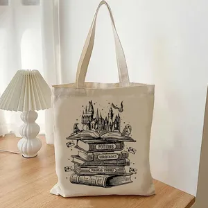 Bolsos de Mano para Mujer con Estampado de <span class=keywords><strong>Castillo</strong></span> de Librería Mágica, Bolsos de Lona Escolares Inspirados en Películas, Bolsos para Amantes de los Libros, Bolsos con Diseño de <span class=keywords><strong>Castillo</strong></span> Mágico - Product Image 2