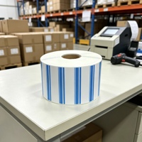 Rouleau d'étiquettes autocollantes rayées bleu et blanc, étiquettes vierges personnalisées pour transfert thermique, étiquettes pour le marquage des stocks d'entrepôt
