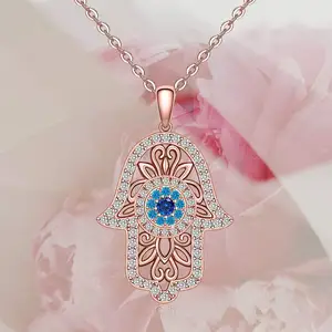 Bán Sỉ Vòng Cổ Mặt Dây Chuyền Hamsa Nữ May Mắn Cổ Điển Mạ Vàng Hồng Bạc Sterling 925