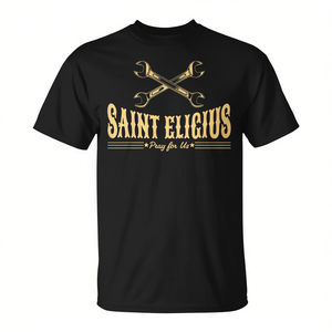 Camiseta Saint Eligius con estampado negro y dorado, diseño del patrón de los mecánicos - Product Image 2