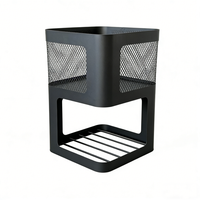 Brasero en fer robuste carré avec panneau en treillis et étagère de rangement en bois pour patio extérieur, jardin et camping