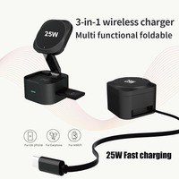 Cargador inalámbrico magnético 3 en 1 GY-W24 Premium plegable y extensible con carga rápida de 25W para teléfono, reloj y auriculares, nuevo de fábrica y en tendencia.