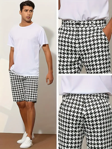 <b>dropshipping</b> Men's Casual Houndstooth Athletic Shorts - Lightweight Polyester Blend, Elastic Waistband with Drawstring - Product Image 2