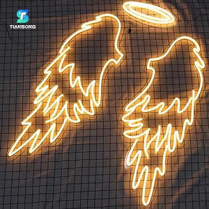 Luz de neón Led personalizada de entrega rápida, letrero de neón de alas de ángulo enorme para decoración de fondo de fotografía