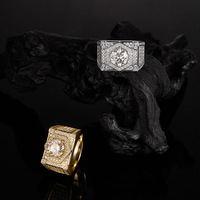 Cincin Pria Kaca Berlapis Emas dengan Batu Berlian 2 Karat yang Elegan dan Bergaya, Berlapis Pav-Set Starlight-Brilliant yang Trendy.