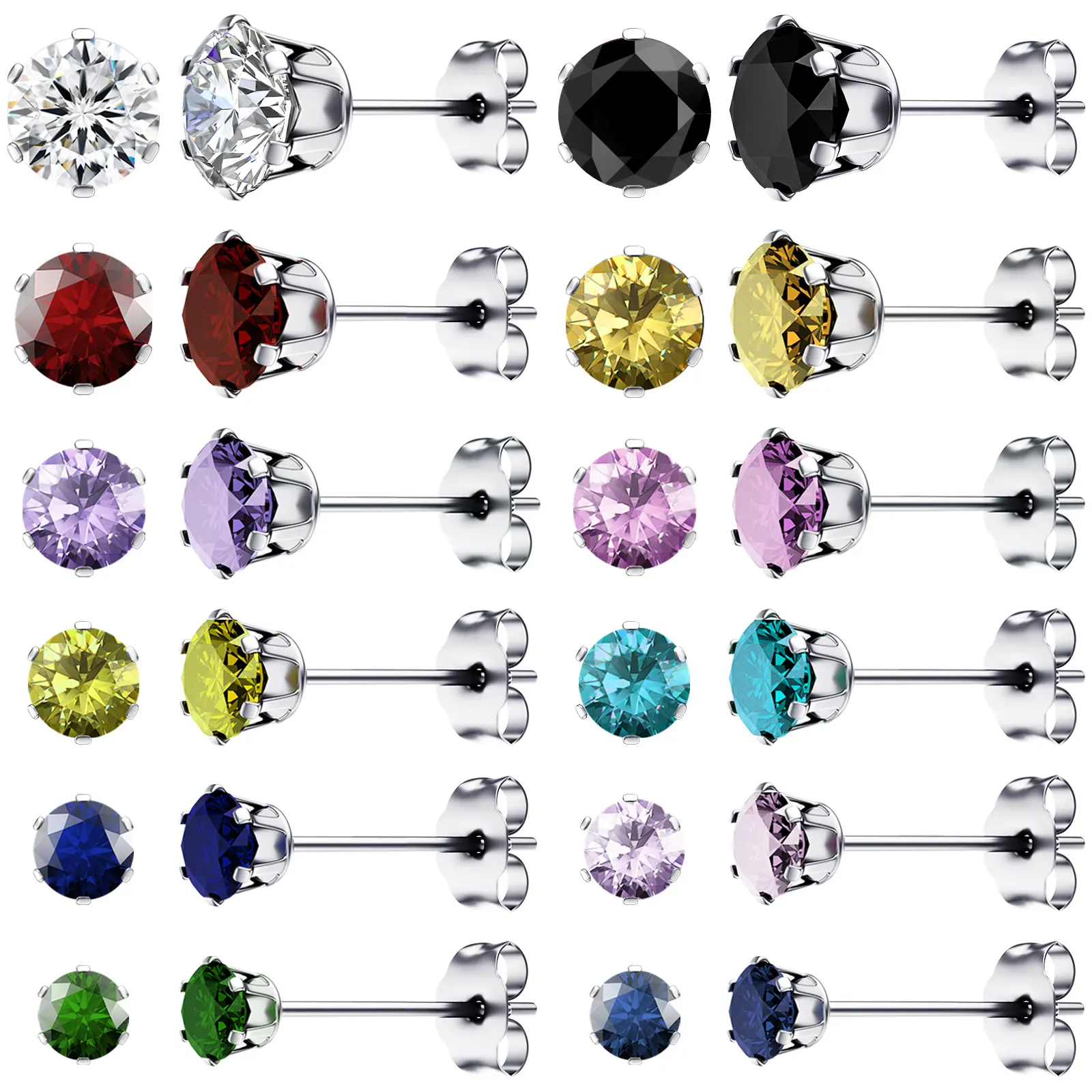Best Black White Yellow Gold Blue Pink Round CZ 8mm Small Cubic Zircon Diamond Studs Earrings