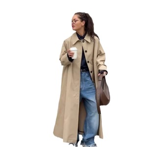 Abrigo de Gabardina Grueso de Algodón Tejido Color Caqui, Nuevo para Primavera-Otoño 2025, para Mujer, Extralargo, Cierre de un Solo Botón, Estilo Británico, Elegante, con Capucha - Product Image 1