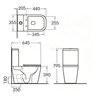 WC monobloc moderne en céramique avec abattant à fermeture douce, économie d'eau, double chasse, à poser au sol, pour usage domestique et commercial