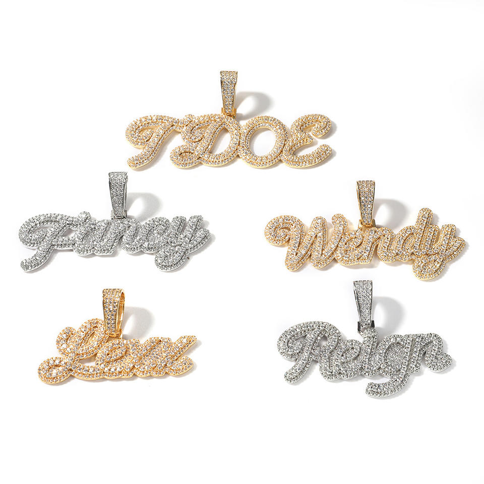 Custom Double Layer Iced Cursive Letter Name Necklace Rope Chain Brass ...