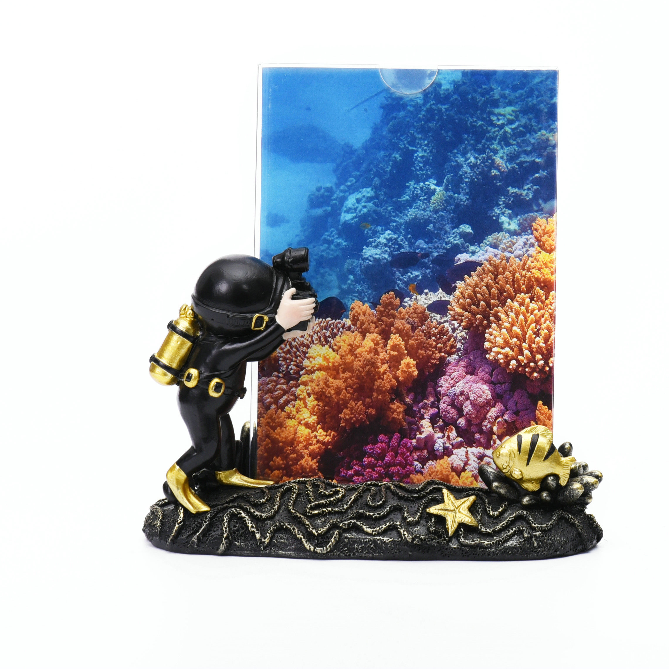 Ocean Design Resin Cute Diver Funia Photo Frame per la decorazione della famiglia