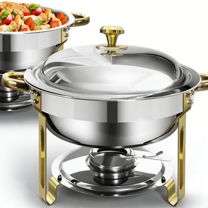 Plats de Présentation Chafing Dish Ronds de Luxe en Acier Inoxydable pour Buffets et Traiteurs – Ensembles Chauffe-Plats pour Événements – Vente Flash - Product Image 3