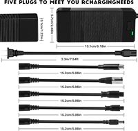 Chargeur 42V 2A 5 en 1 avec prises DC 5,5 * 2,1 mm, 8 mm/12 mm 3 broches, RCA et XLR 3 broches pour alimentation de batterie Li-ion 36V